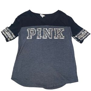 Victoria’s Secret black/gray short sleeve silver bling T-shirt SZ XS Tee sequin